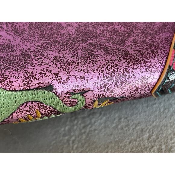 Catchfly Metallic Pink Embroidered Peacock Wallet Multicolor Floral Blue Yellow - Picture 8 of 13